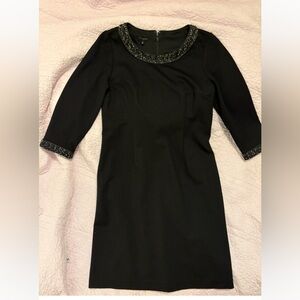 Talbots Black Long Sleeve Dress with Embellished Neckline